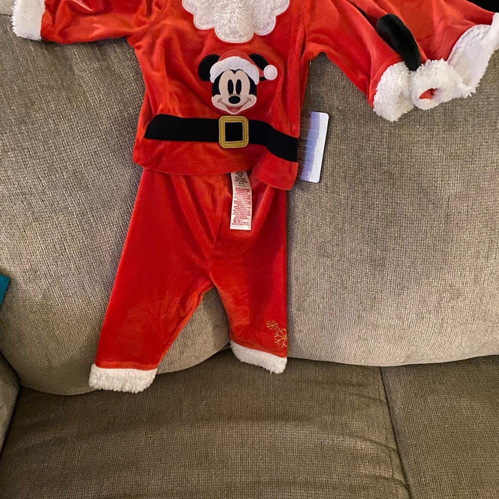 Disney Baby Red Mickey Mouse Santa Pajama Set Size 6-9 Months NWT